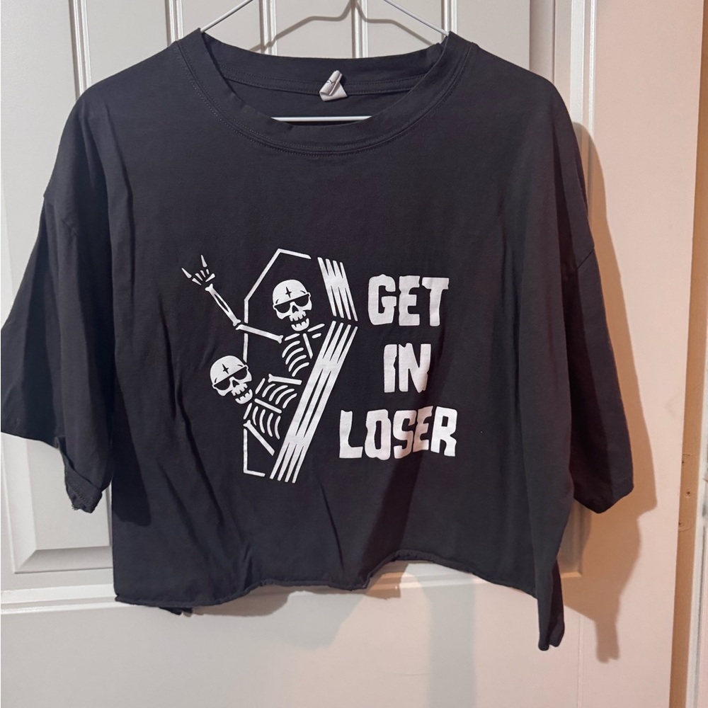 Black Graphic Tee with Skeleton Design